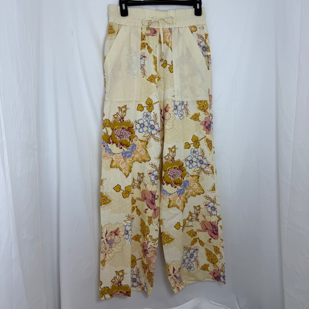 House of Harlow 1960 Floral Linen Blend Wide Leg Drawstring Pants‎ Size S NWOT
